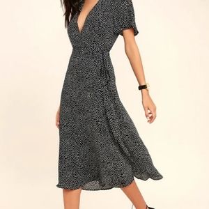 Lulu’s Gimme Your Love Black Polka Dot Wrap Dress Size: S